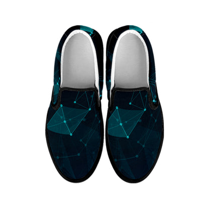 Teal Polygonal Dot Geometric Print Black Slip On Shoes