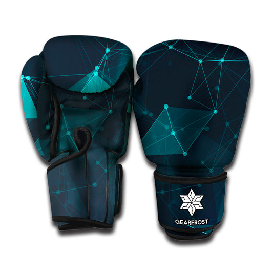 Teal Polygonal Dot Geometric Print Boxing Gloves