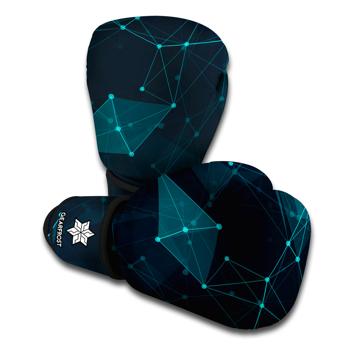 Teal Polygonal Dot Geometric Print Boxing Gloves