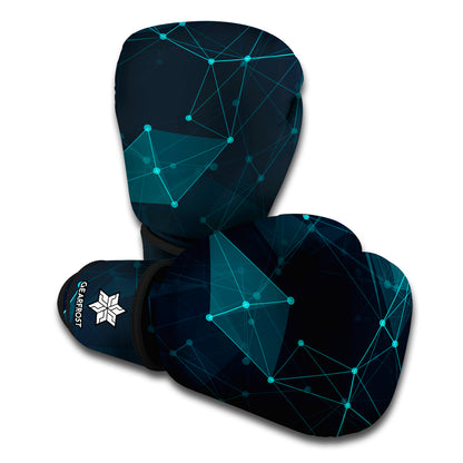 Teal Polygonal Dot Geometric Print Boxing Gloves