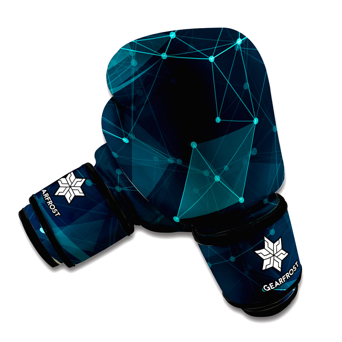 Teal Polygonal Dot Geometric Print Boxing Gloves