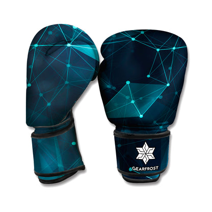 Teal Polygonal Dot Geometric Print Boxing Gloves