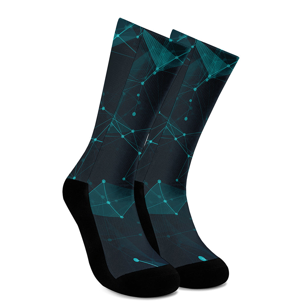 Teal Polygonal Dot Geometric Print Crew Socks