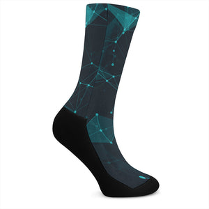 Teal Polygonal Dot Geometric Print Crew Socks