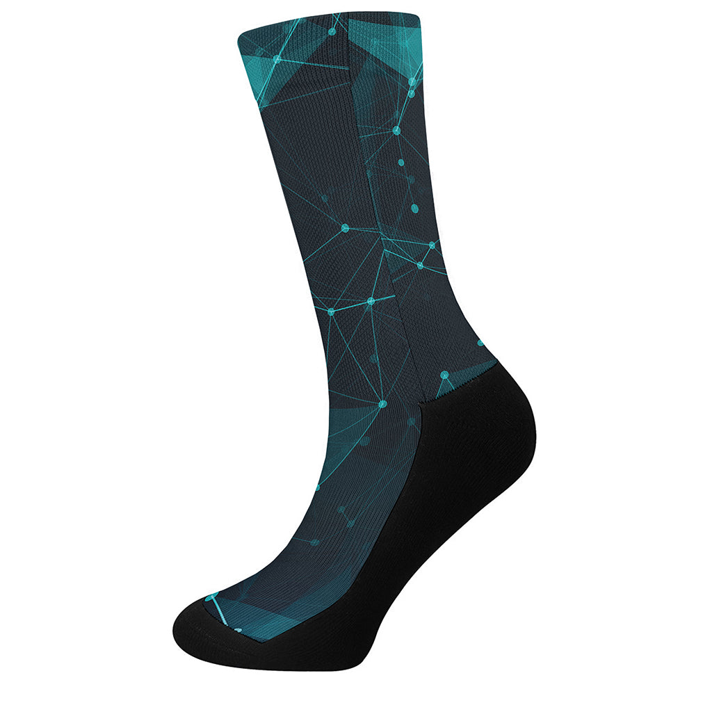 Teal Polygonal Dot Geometric Print Crew Socks