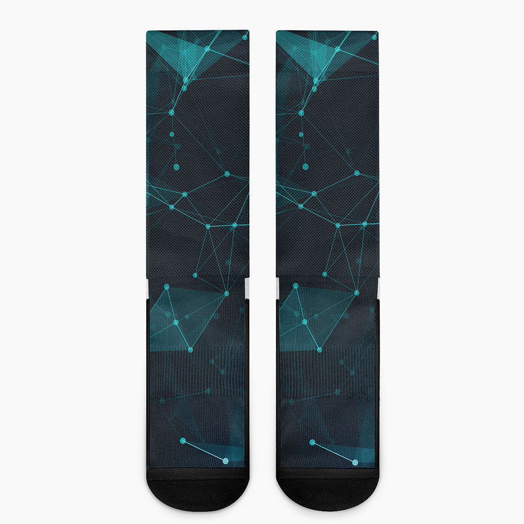 Teal Polygonal Dot Geometric Print Crew Socks