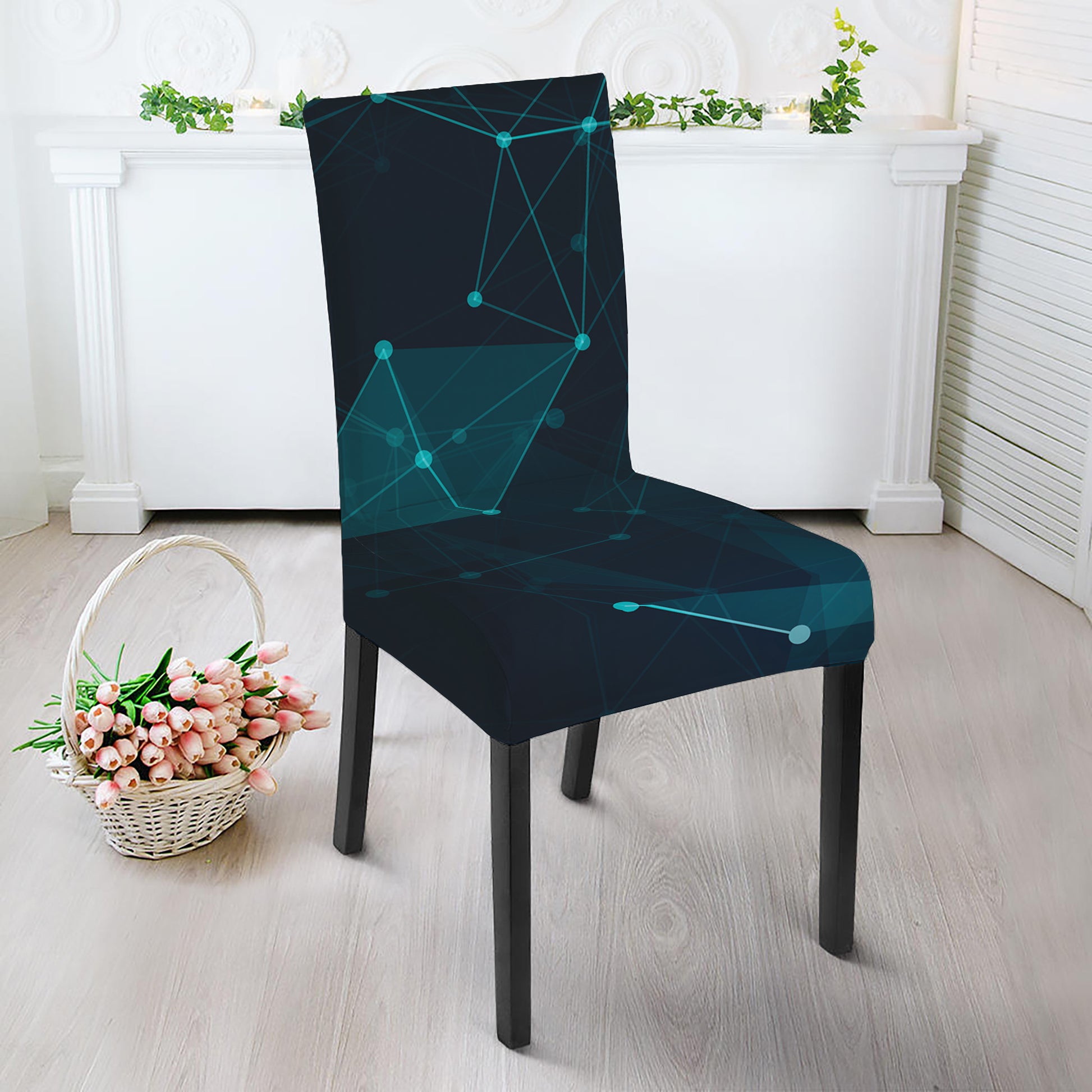 Teal Polygonal Dot Geometric Print Dining Chair Slipcover