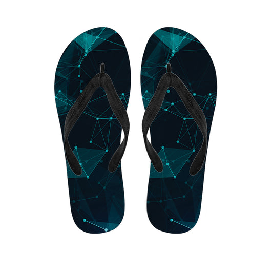 Teal Polygonal Dot Geometric Print Flip Flops