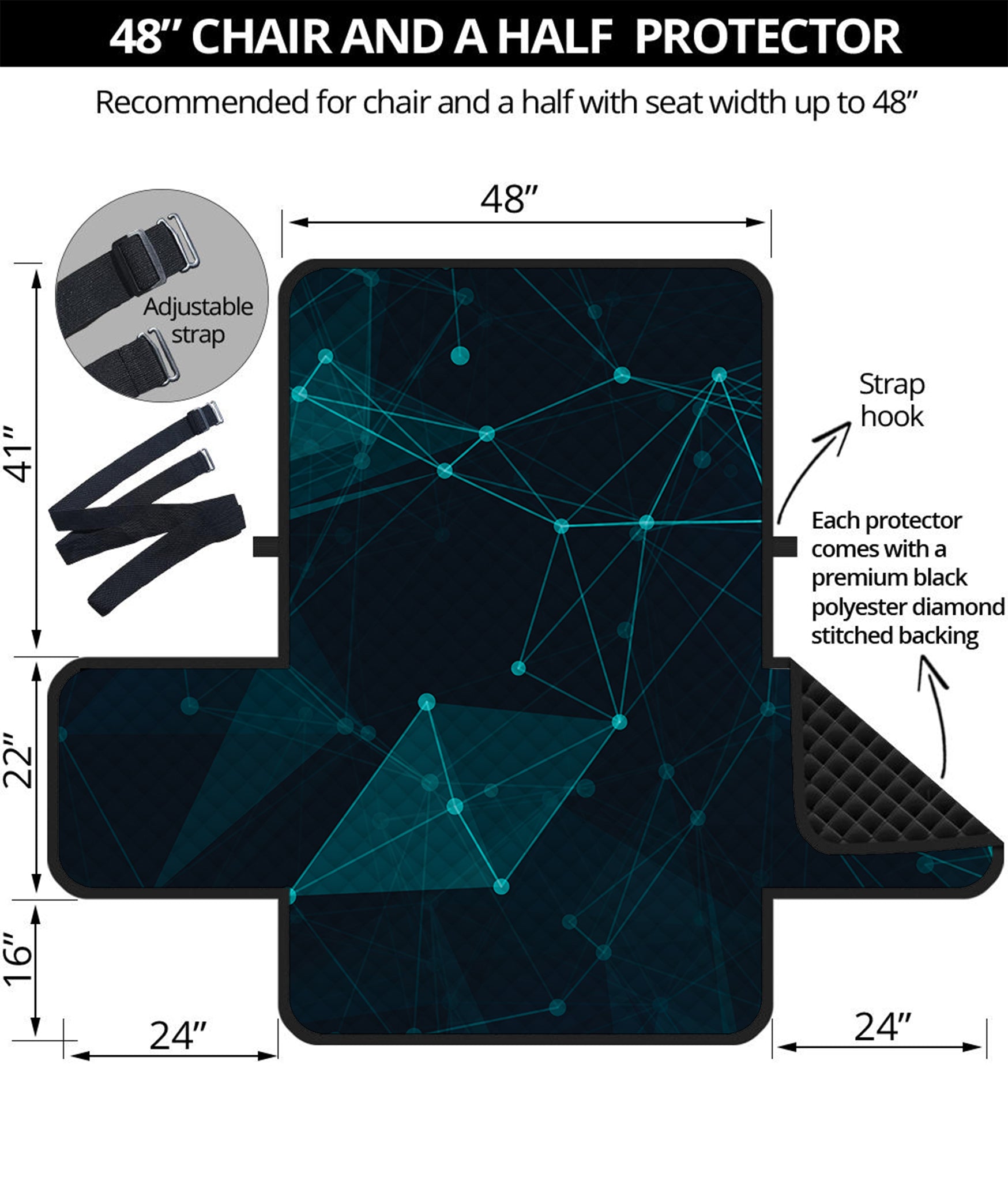 Teal Polygonal Dot Geometric Print Half Sofa Protector