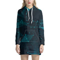 Teal Polygonal Dot Geometric Print Pullover Hoodie Dress
