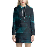 Teal Polygonal Dot Geometric Print Hoodie Dress