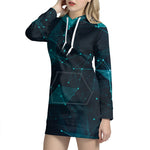 Teal Polygonal Dot Geometric Print Hoodie Dress
