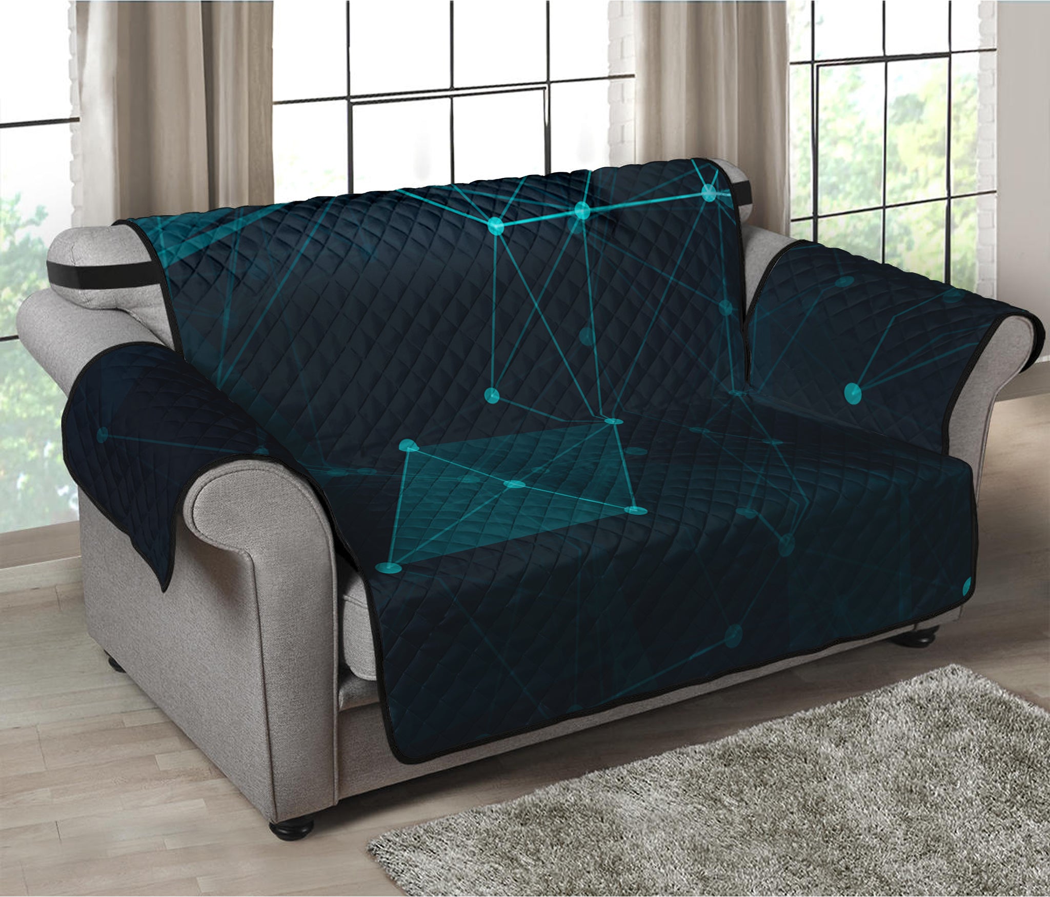 Teal Polygonal Dot Geometric Print Loveseat Protector