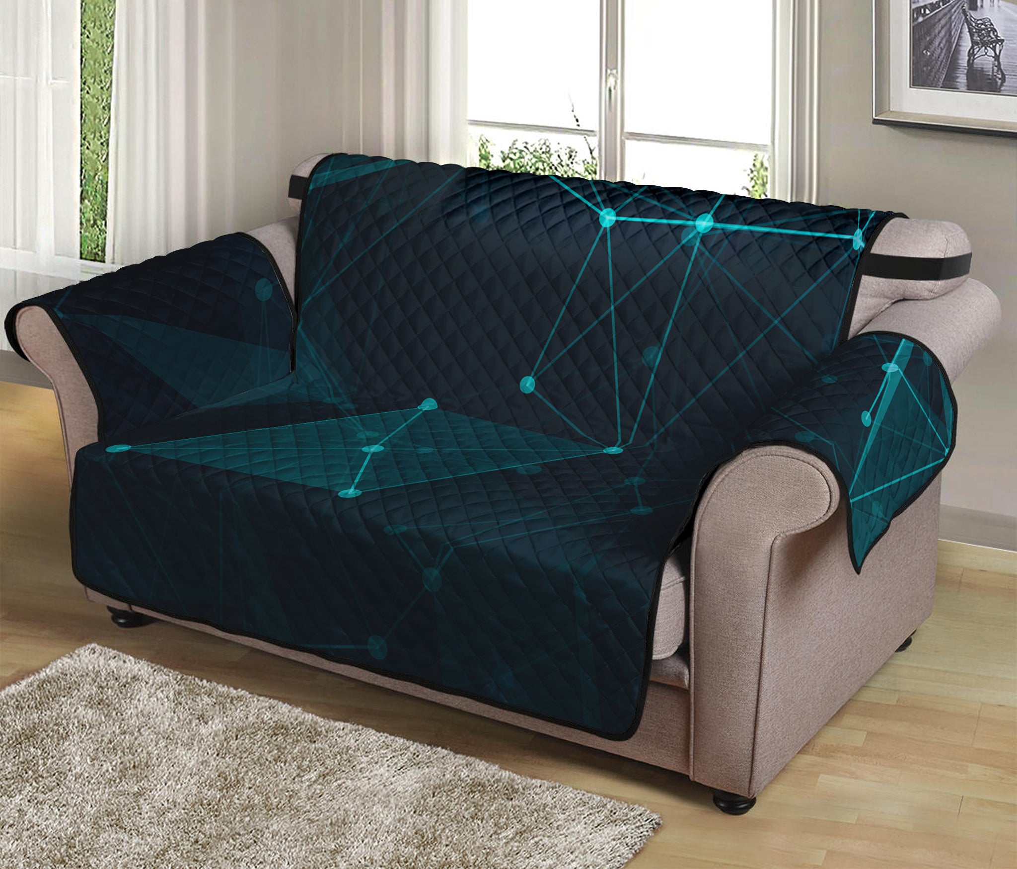 Teal Polygonal Dot Geometric Print Loveseat Protector