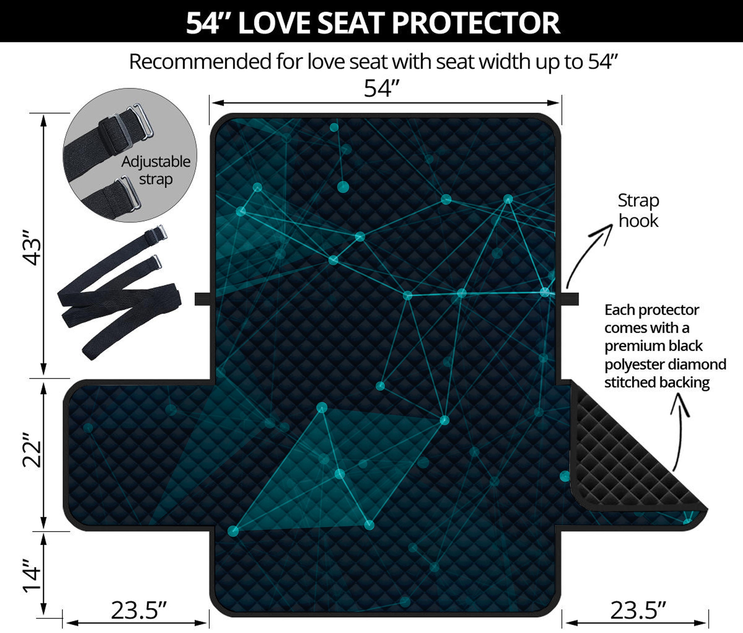 Teal Polygonal Dot Geometric Print Loveseat Protector