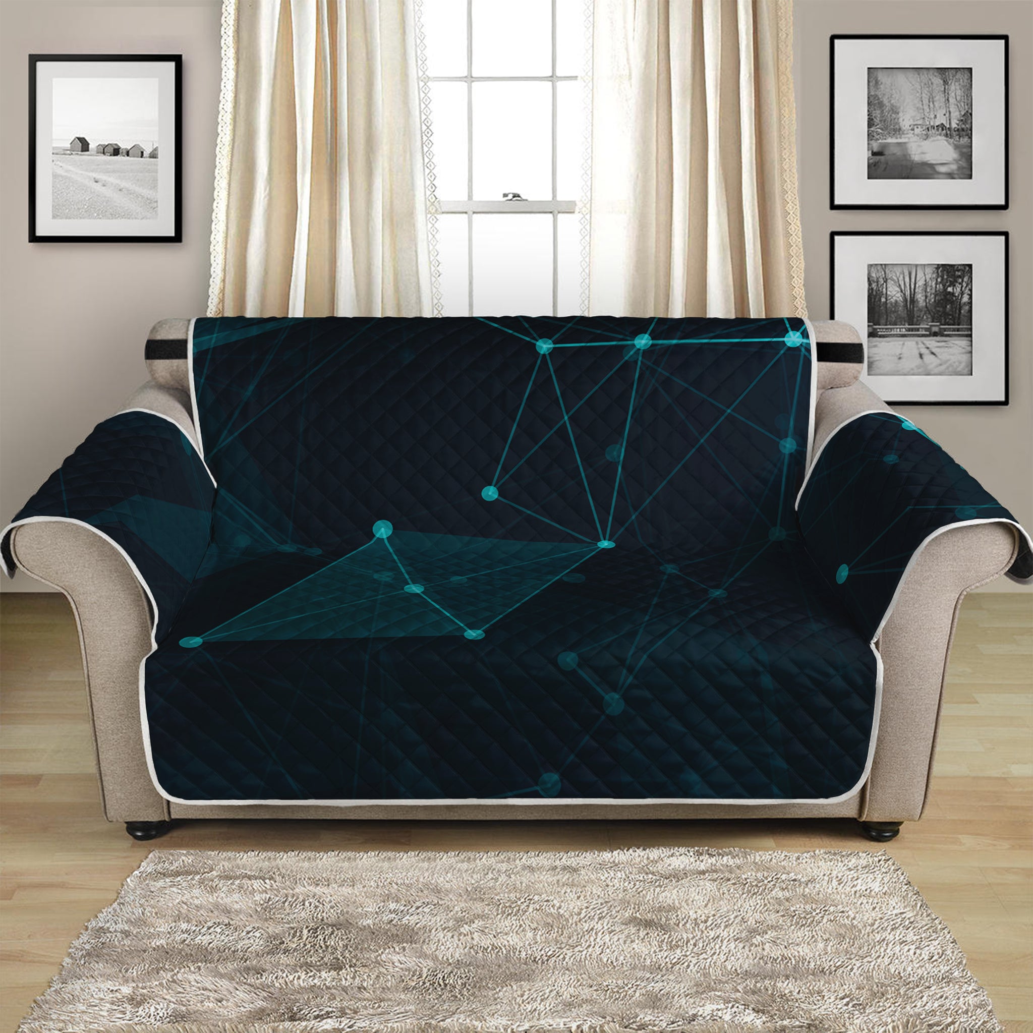 Teal Polygonal Dot Geometric Print Loveseat Protector