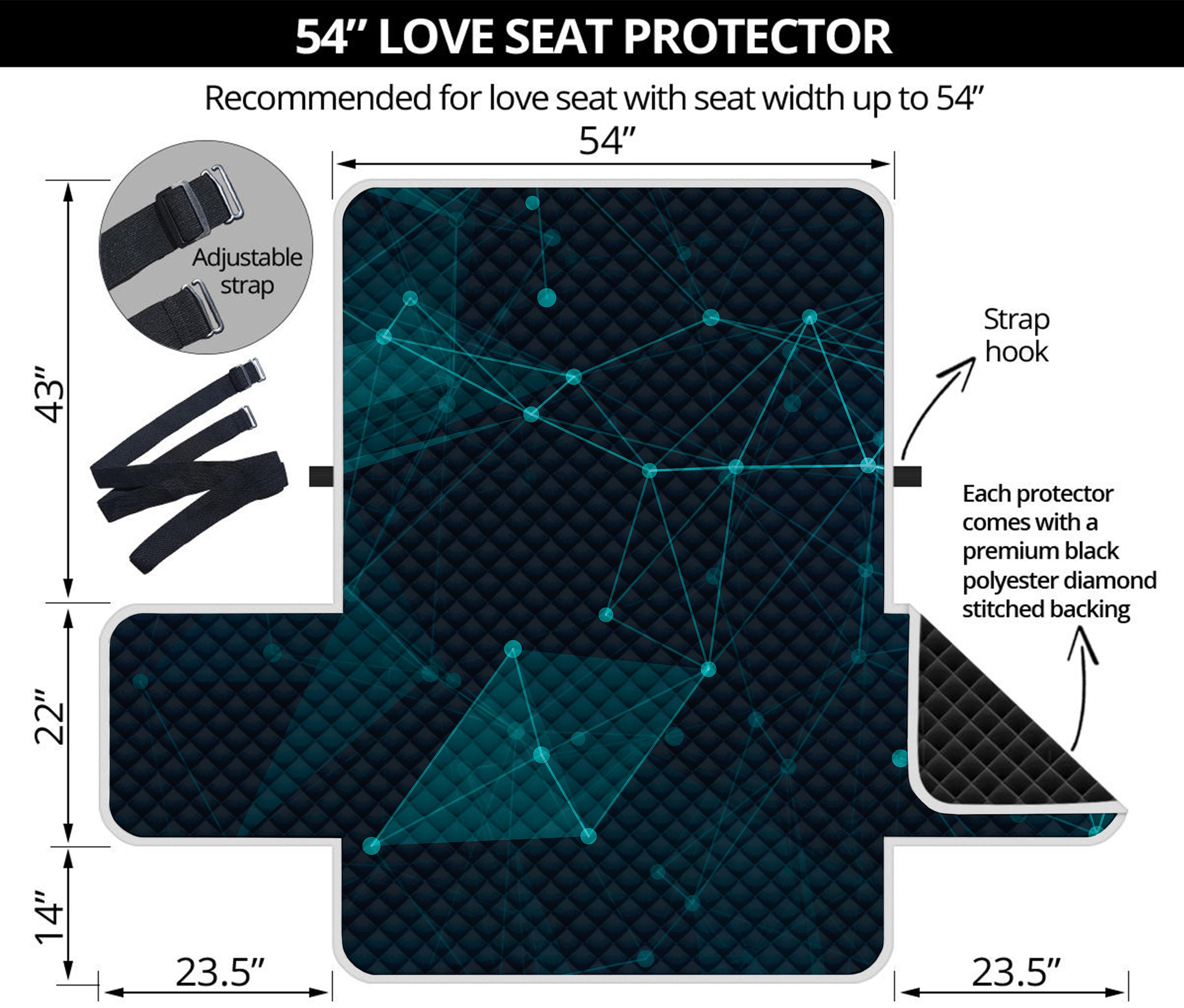 Teal Polygonal Dot Geometric Print Loveseat Protector