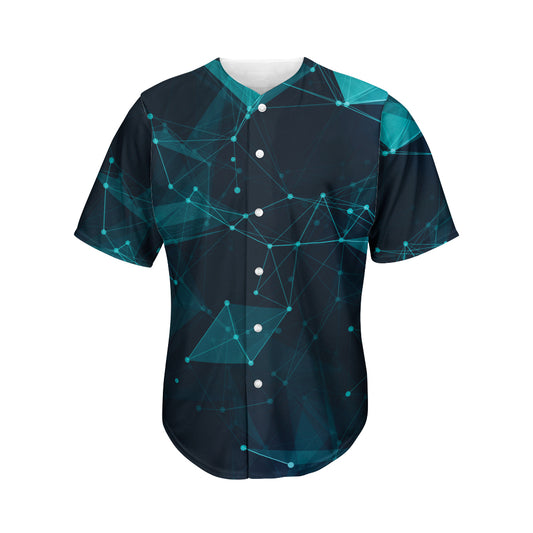 Teal Polygonal Dot Geometric Print Men's Baseball Jersey