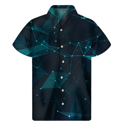 Teal Polygonal Dot Geometric Print Men's Short Sleeve Shirt