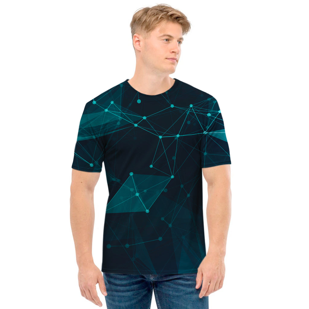 Teal Polygonal Dot Geometric Print Men's T-Shirt