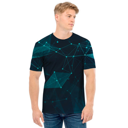 Teal Polygonal Dot Geometric Print Men's T-Shirt