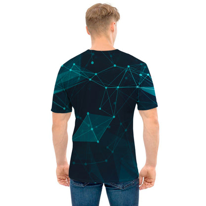 Teal Polygonal Dot Geometric Print Men's T-Shirt
