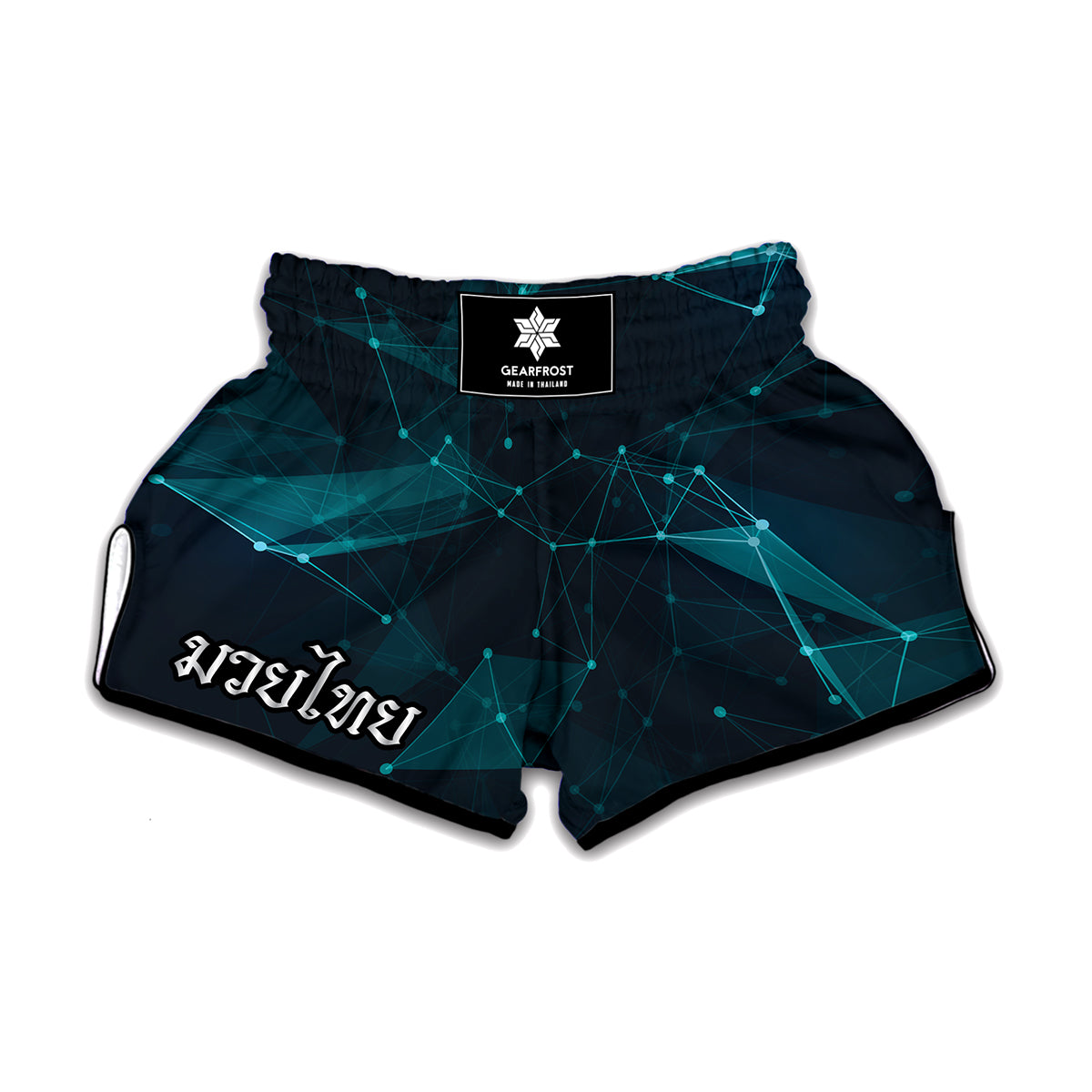 Teal Polygonal Dot Geometric Print Muay Thai Boxing Shorts