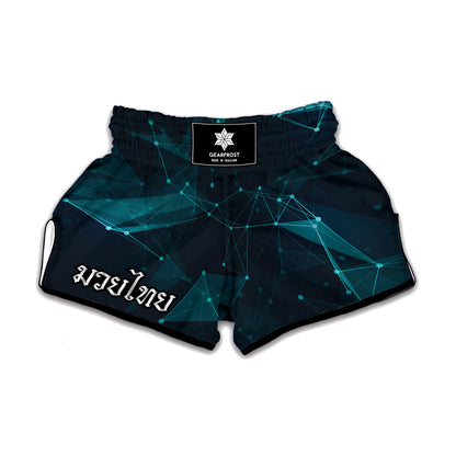 Teal Polygonal Dot Geometric Print Muay Thai Boxing Shorts