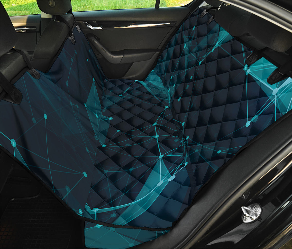 Teal Polygonal Dot Geometric Print Pet Car Back Seat Cover