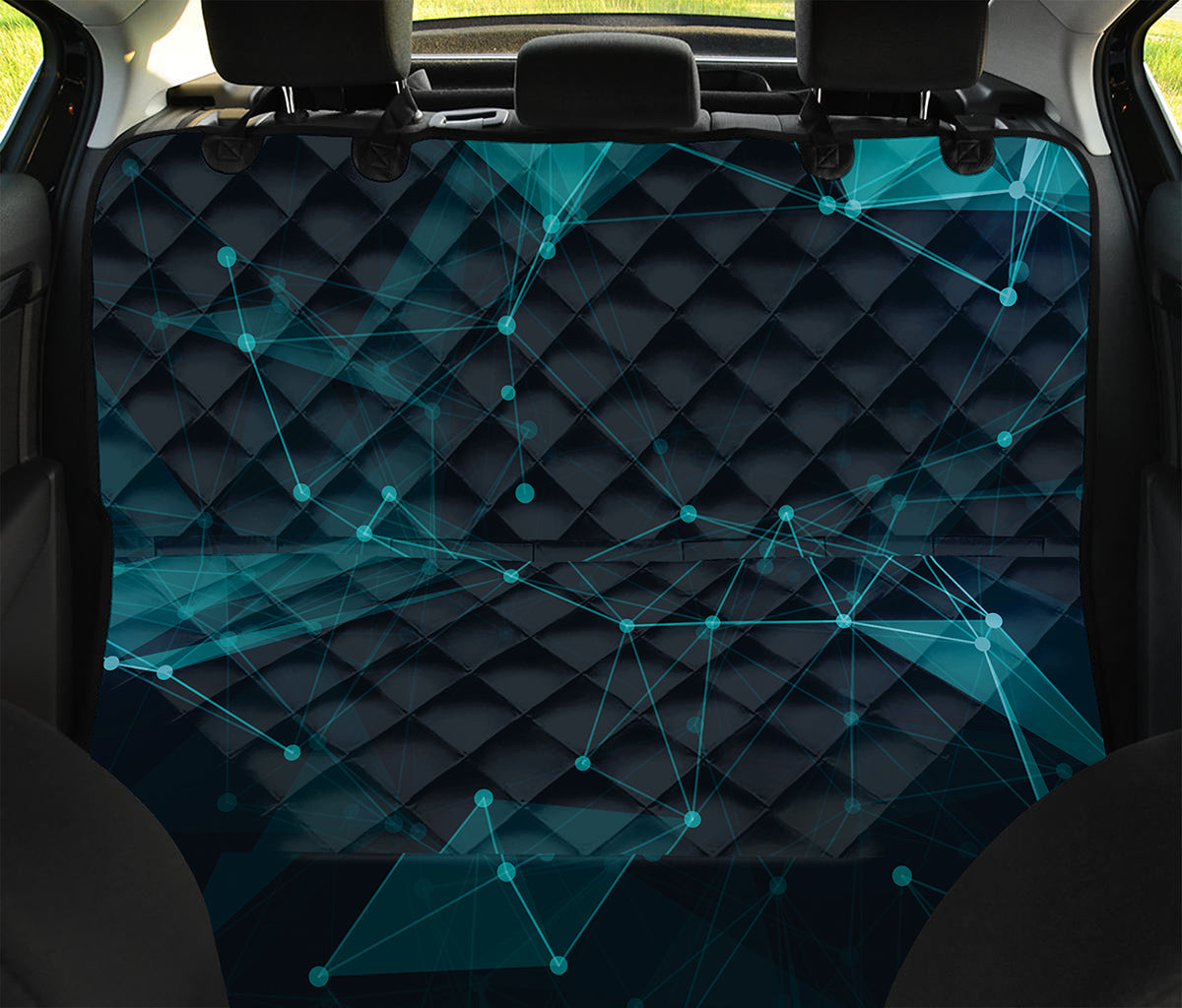 Teal Polygonal Dot Geometric Print Pet Car Back Seat Cover