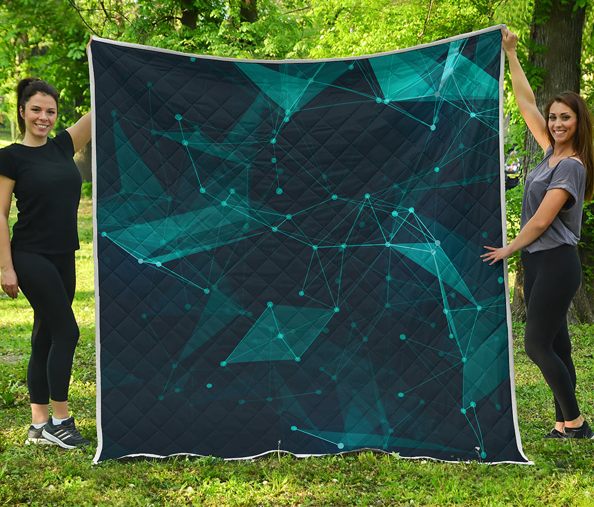 Teal Polygonal Dot Geometric Print Quilt