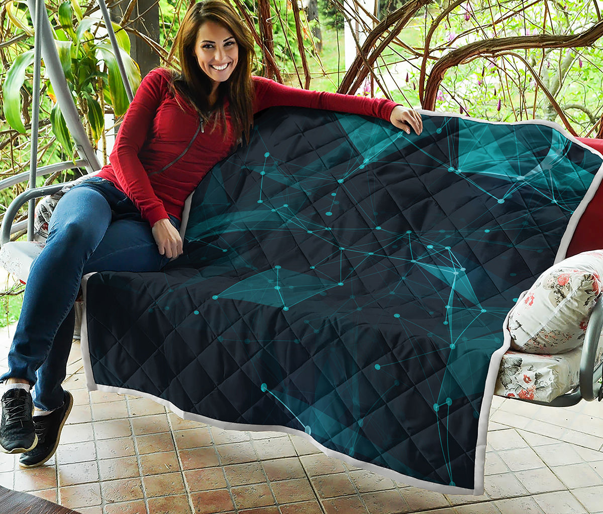 Teal Polygonal Dot Geometric Print Quilt