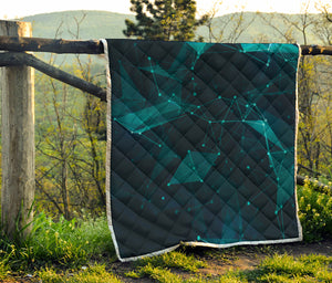 Teal Polygonal Dot Geometric Print Quilt