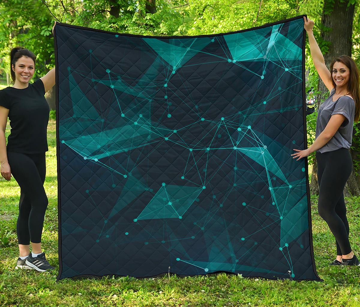 Teal Polygonal Dot Geometric Print Quilt