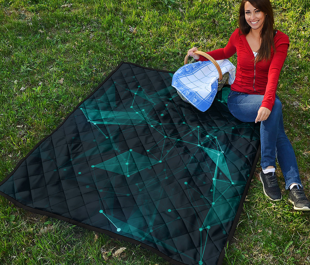 Teal Polygonal Dot Geometric Print Quilt