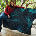 Teal Polygonal Dot Geometric Print Quilt