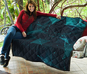 Teal Polygonal Dot Geometric Print Quilt