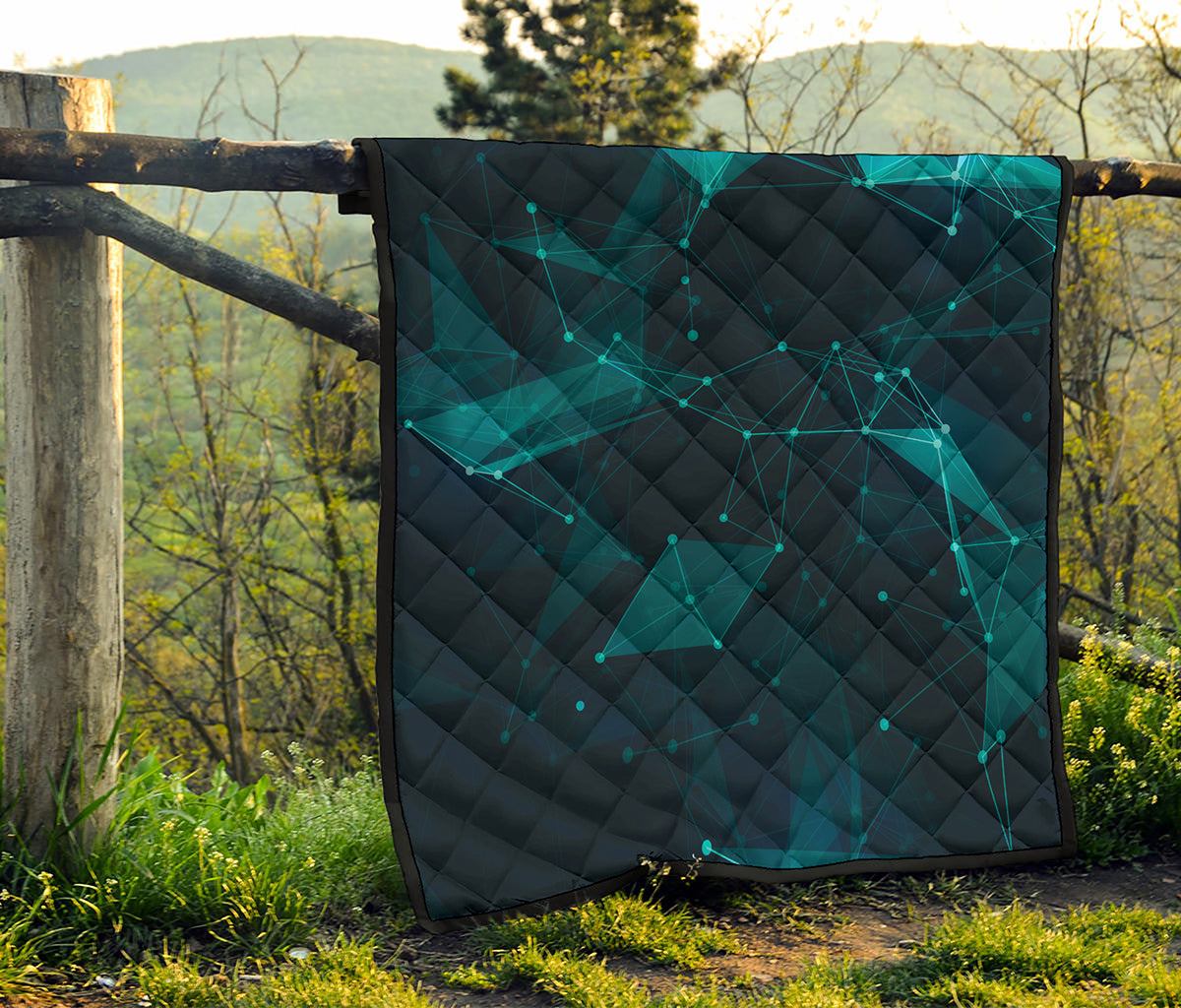 Teal Polygonal Dot Geometric Print Quilt