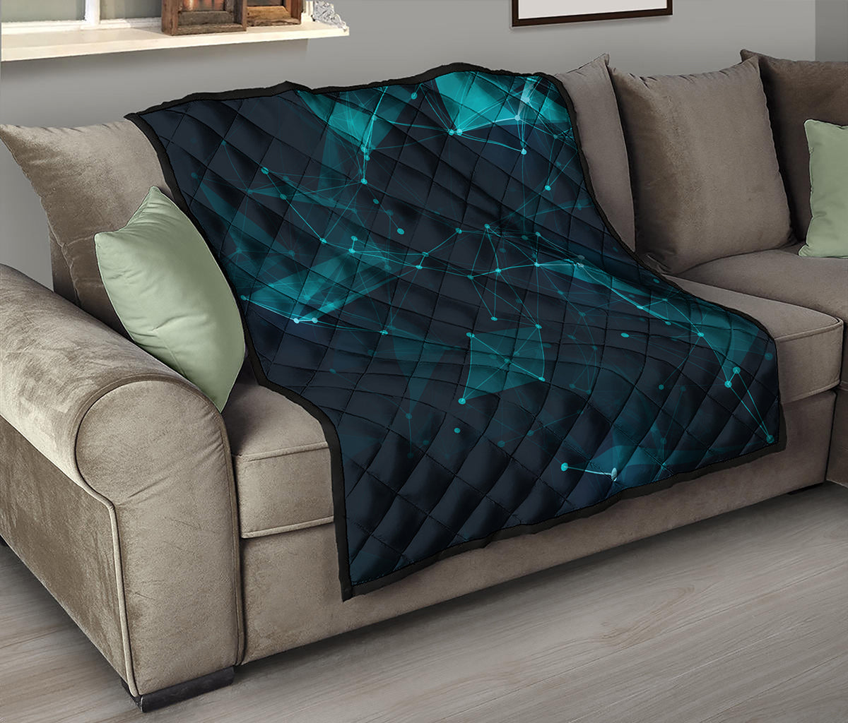 Teal Polygonal Dot Geometric Print Quilt