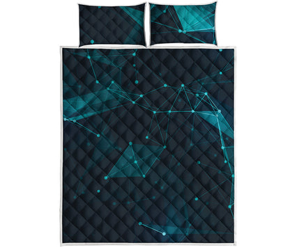 Teal Polygonal Dot Geometric Print Quilt Bed Set