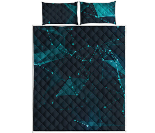 Teal Polygonal Dot Geometric Print Quilt Bed Set