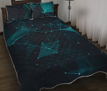 Teal Polygonal Dot Geometric Print Quilt Bed Set