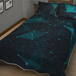 Teal Polygonal Dot Geometric Print Quilt Bed Set