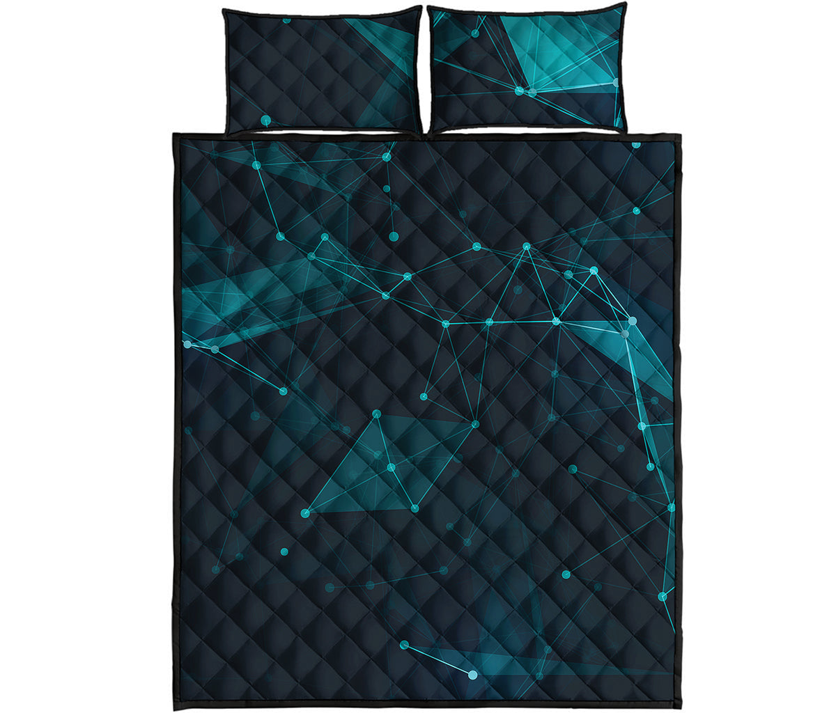 Teal Polygonal Dot Geometric Print Quilt Bed Set