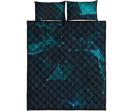 Teal Polygonal Dot Geometric Print Quilt Bed Set