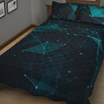 Teal Polygonal Dot Geometric Print Quilt Bed Set