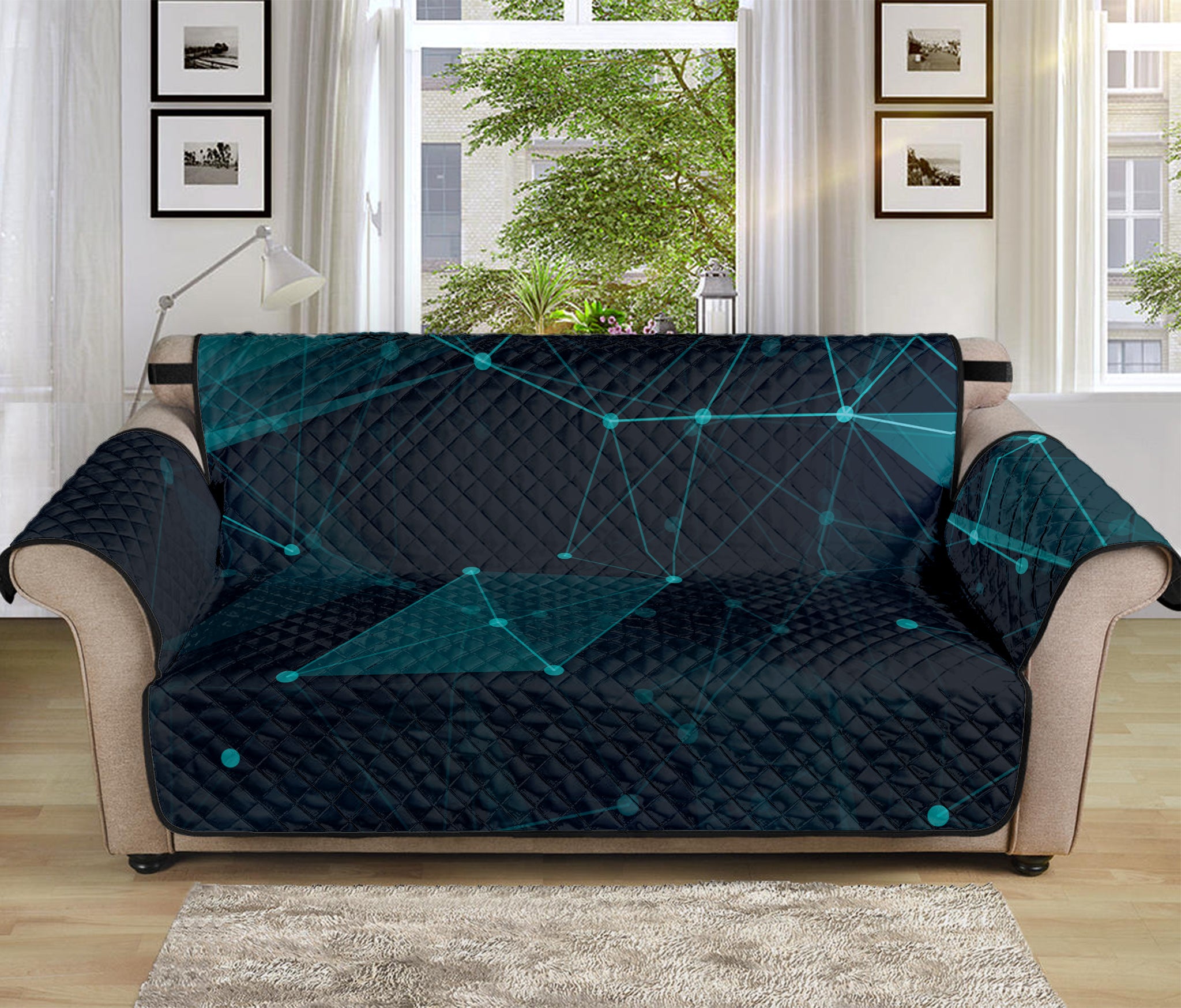 Teal Polygonal Dot Geometric Print Sofa Protector