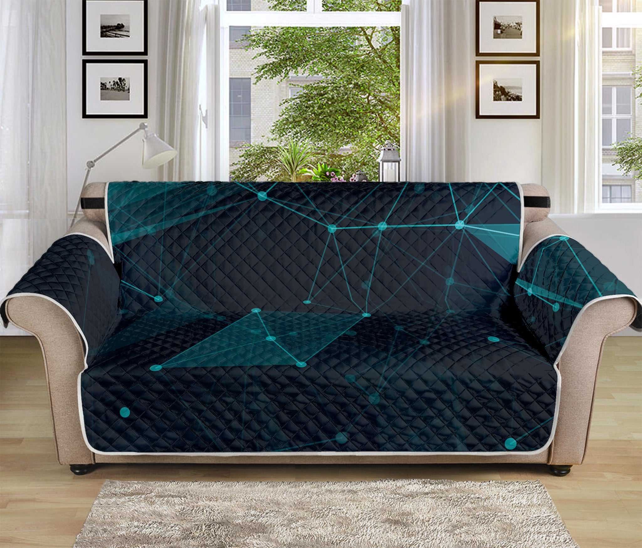 Teal Polygonal Dot Geometric Print Sofa Protector