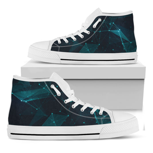Teal Polygonal Dot Geometric Print White High Top Shoes