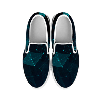 Teal Polygonal Dot Geometric Print White Slip On Shoes